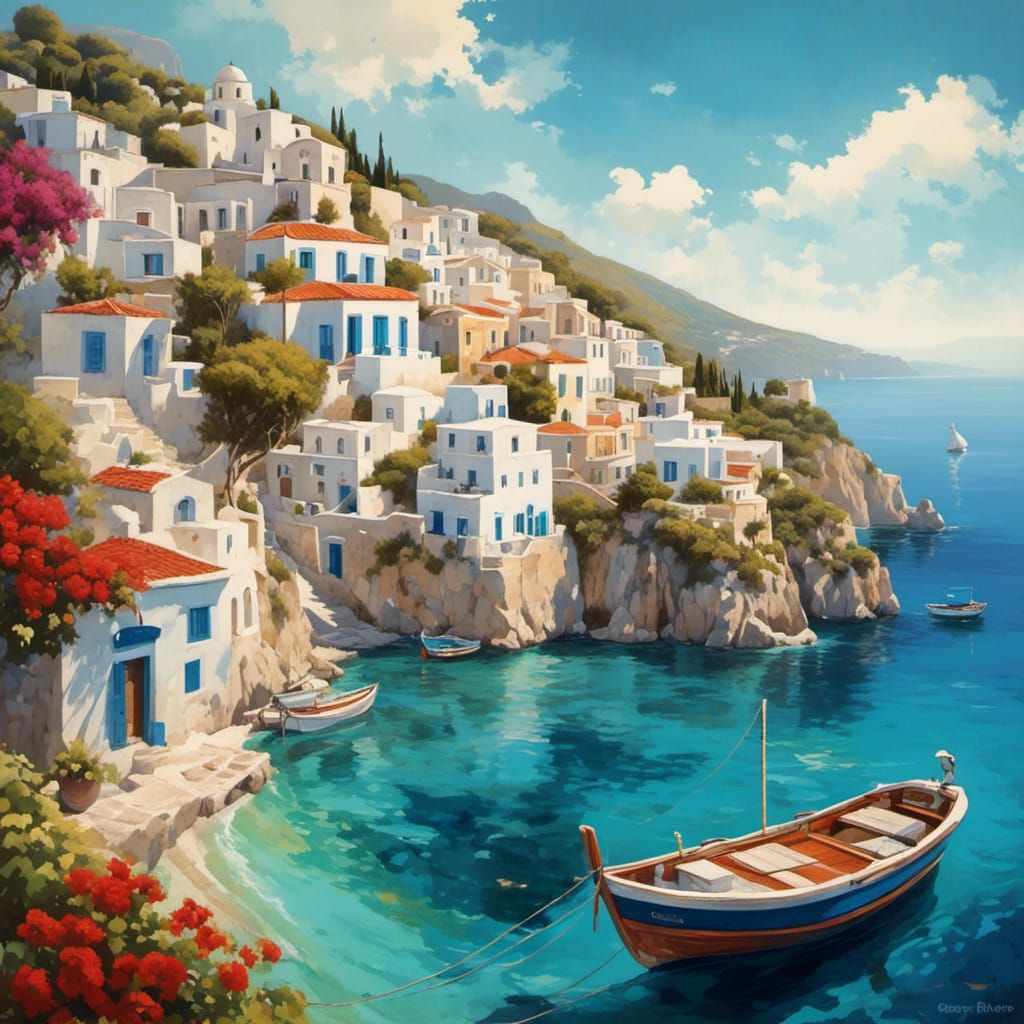 Aegean Seascape in Retro Vogue