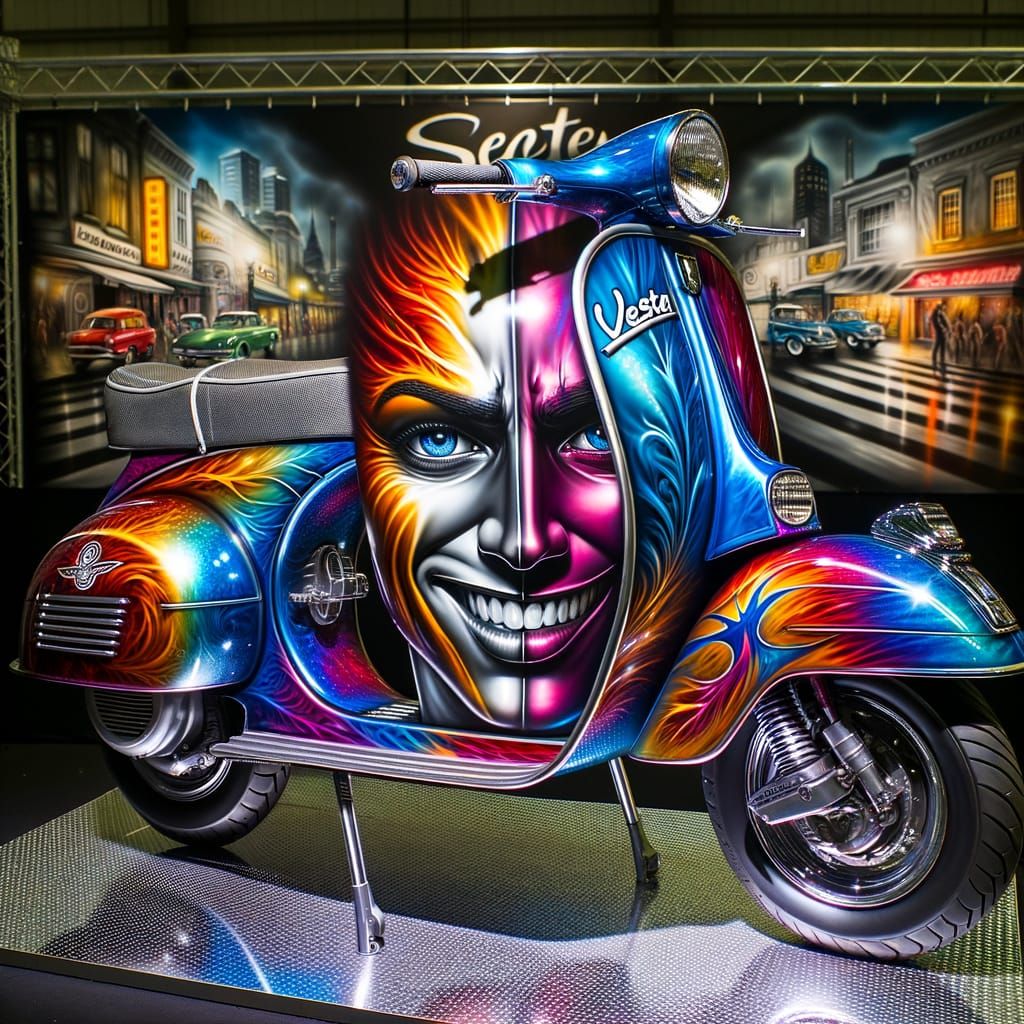 Airbrushed Vespa Scooter with Rock 'n' Roll Design