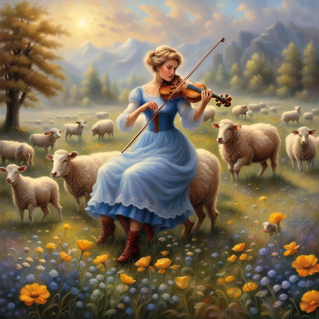 Ethereal Country Landscape with a Mystical Musician