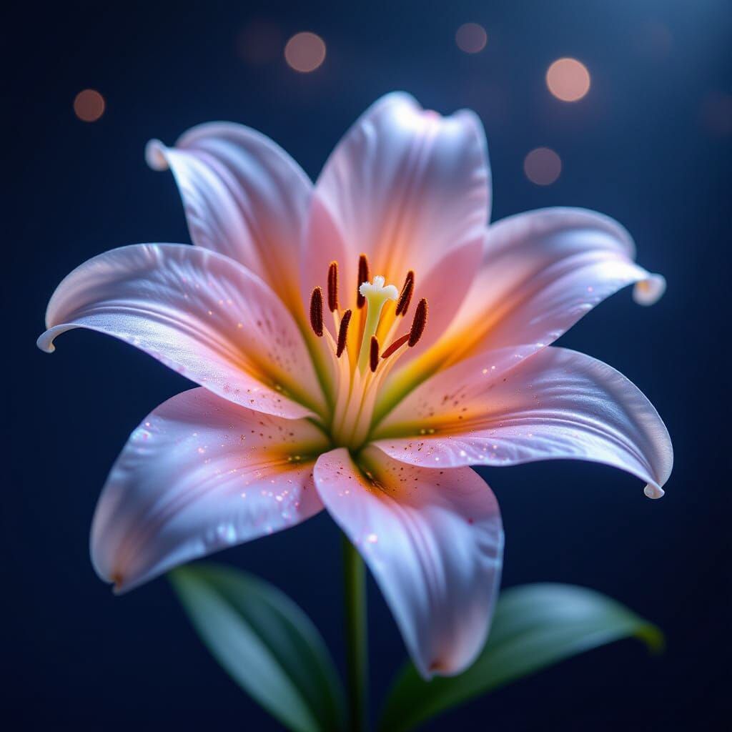 Cosmic Lily Unfurls Iridescent Petals in Zero Gravity