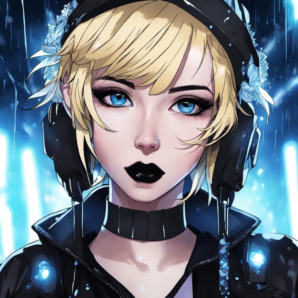Cyberpunk Raver Goth Woman in Stormy Rain