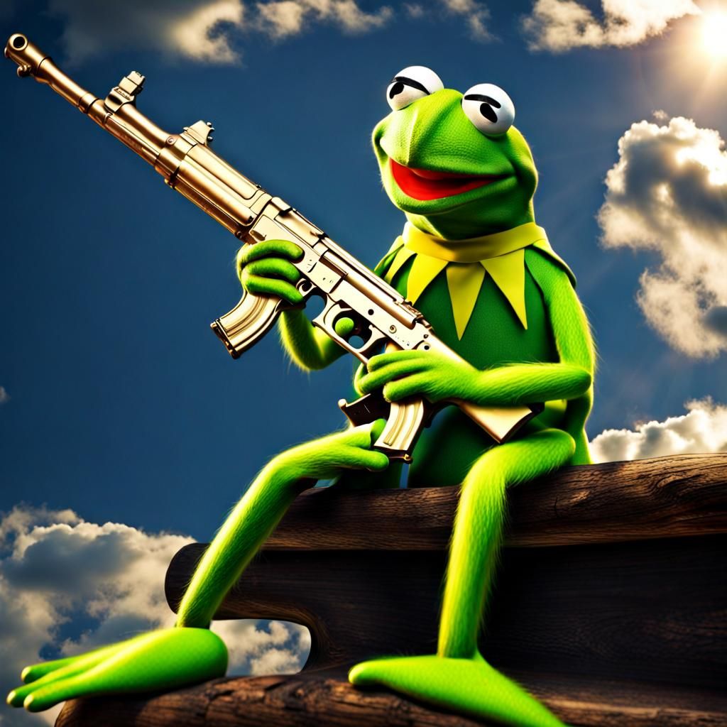 Frog in Heavenly Paradise Armed with Rifle