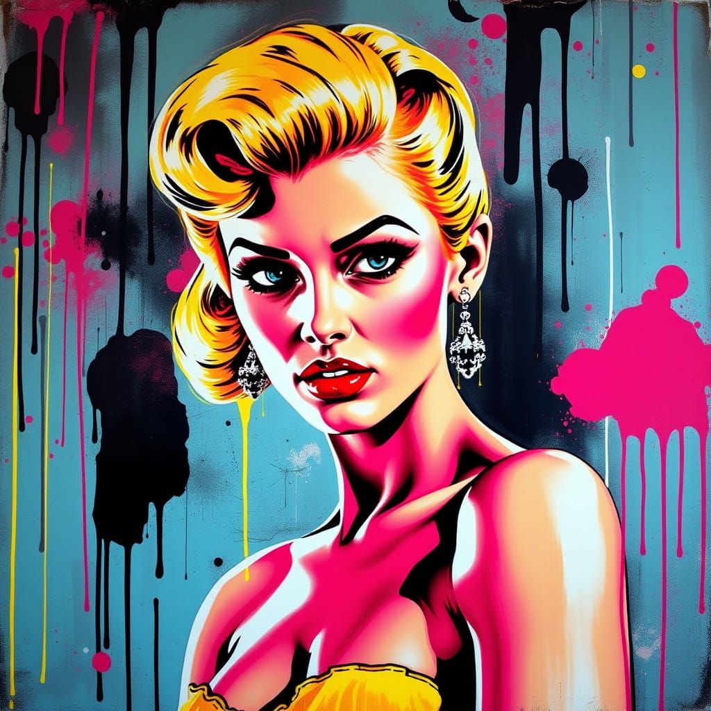 1950s Pin-Up in Graffiti Art Style