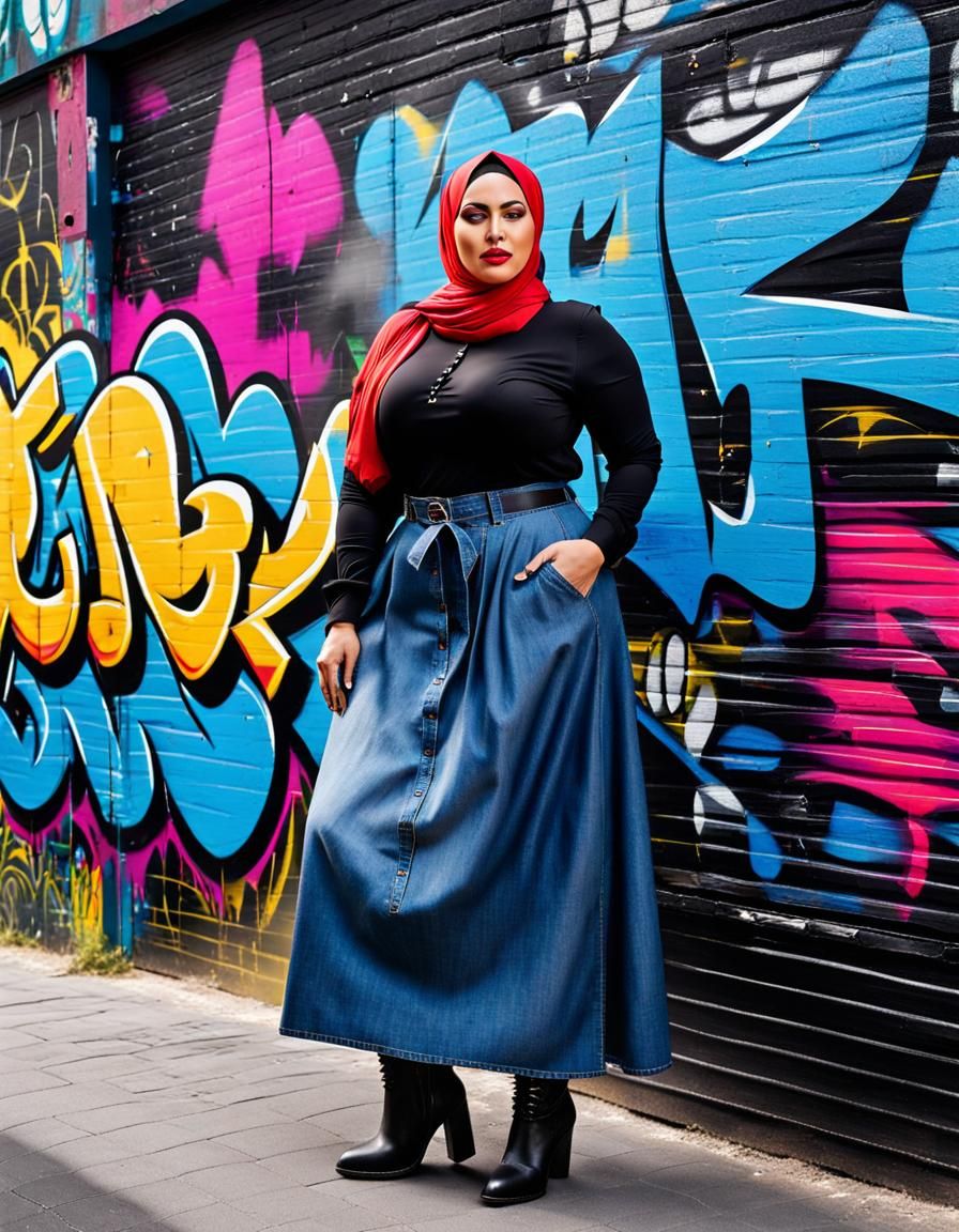 Charming Middle Eastern Woman in Vibrant Street Art Setting