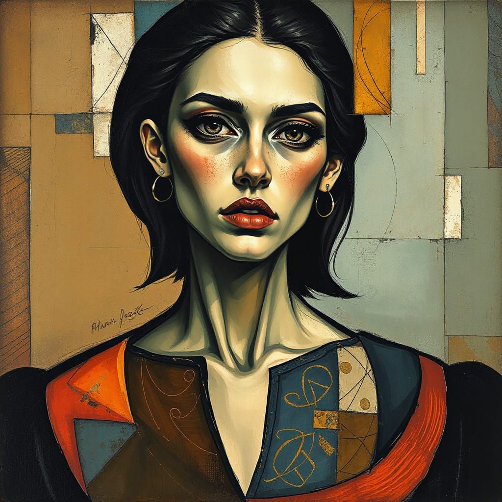 Cubist Portrait of a Melancholic Woman in Picasso Style
