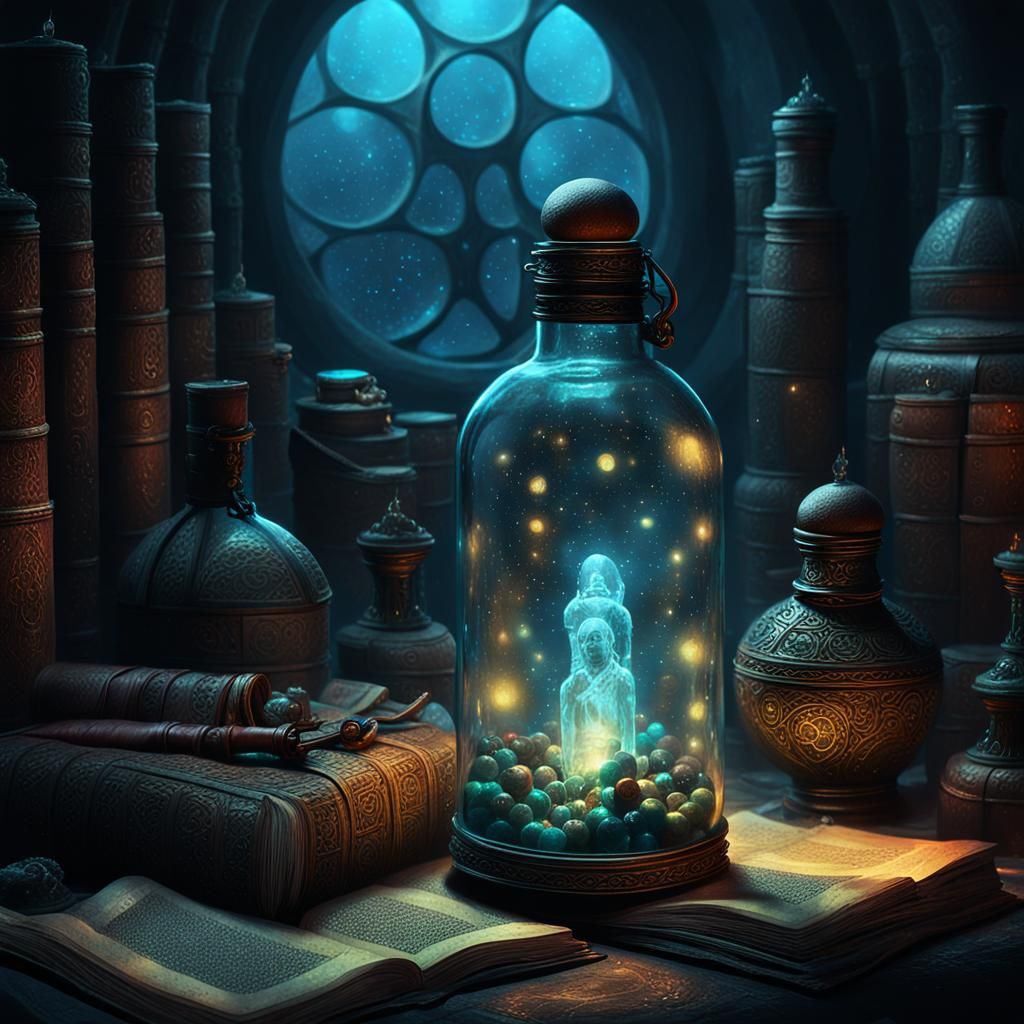 Mystical Confinement: Dark Fantasy Art in a Bottle