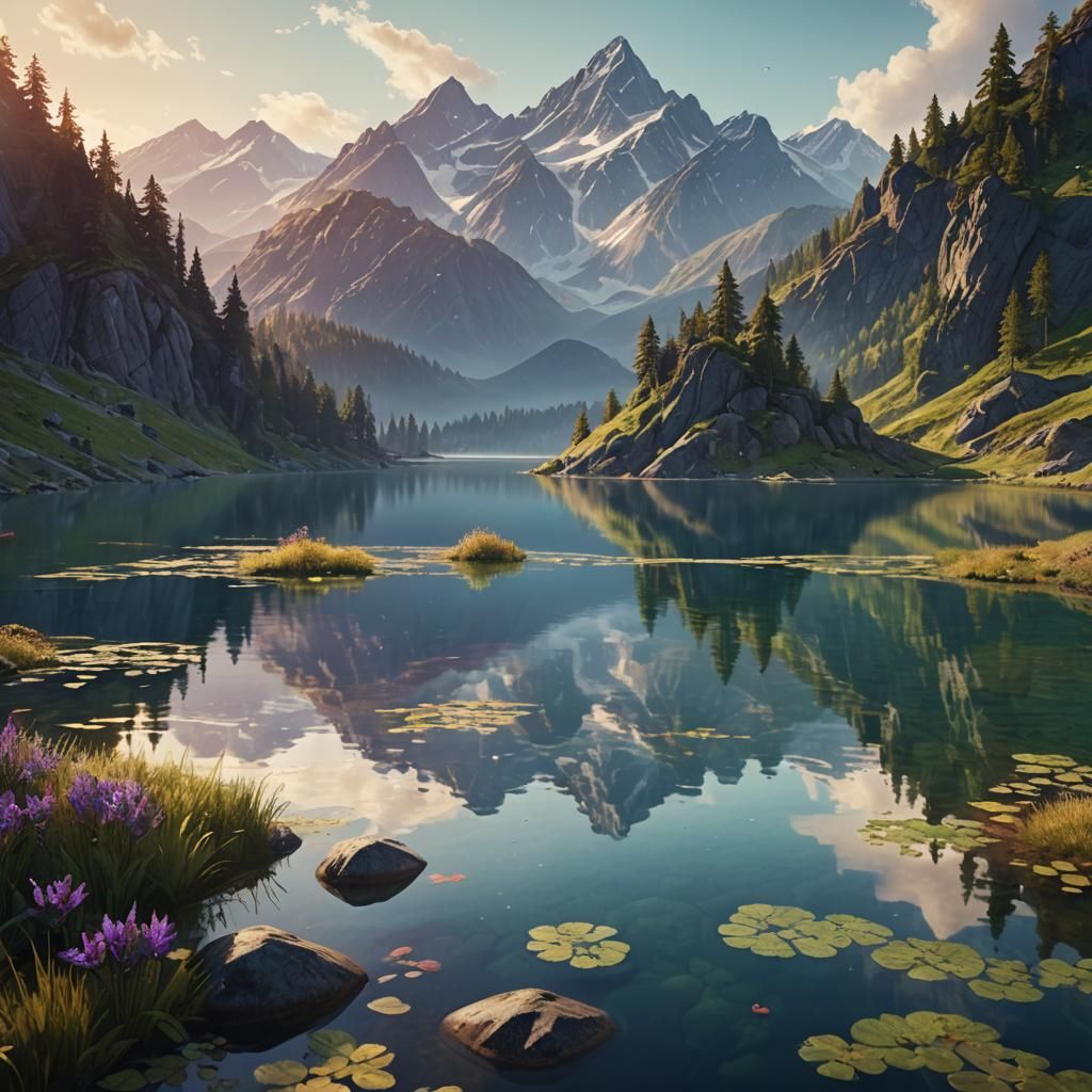 Surreal Panoramic Landscape in Triadic Colors