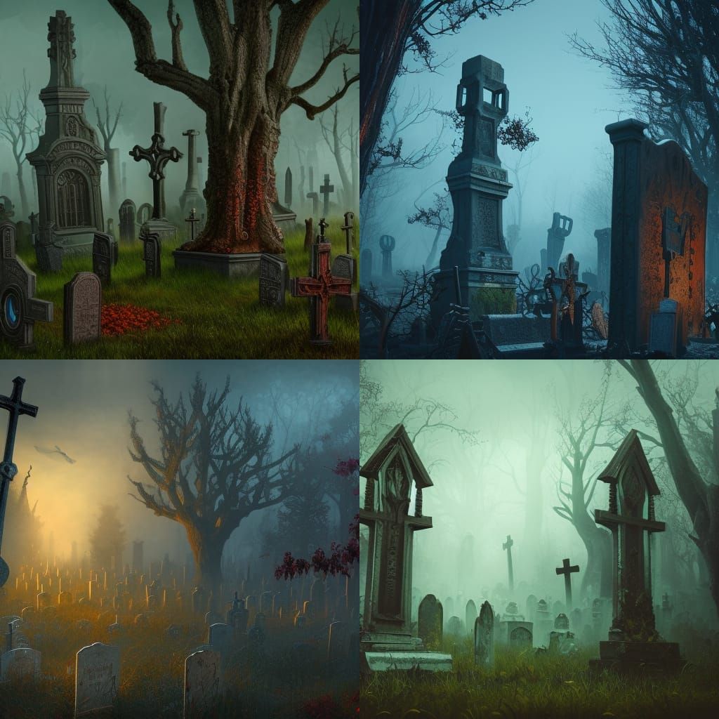 Ethereal Cemetery in a Dreamlike Atmosphere