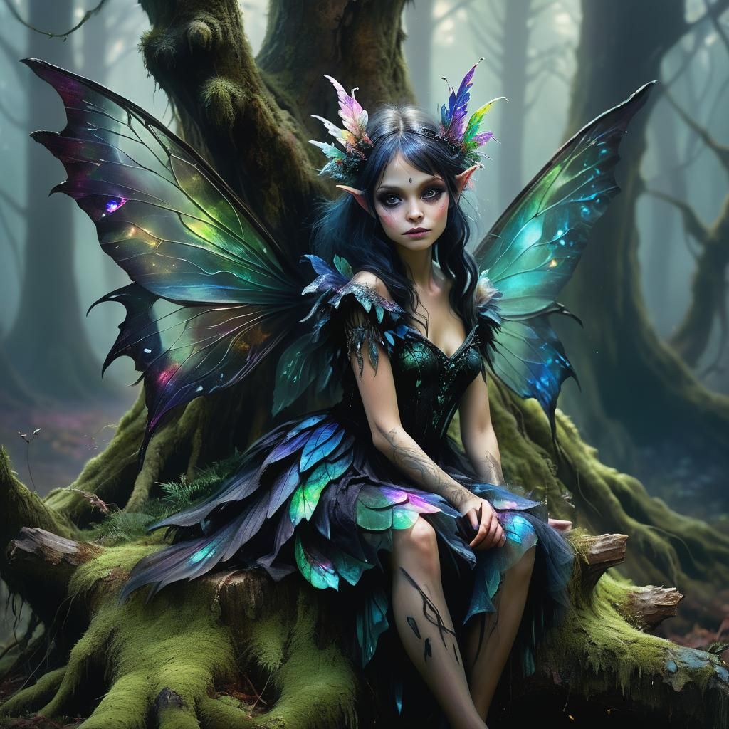 Ethereal Dark Fairy in Mystical Forest