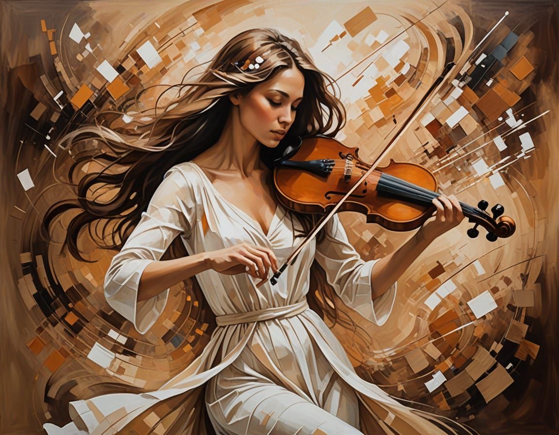 Ethereal Impressionist Violinist in Flowing White