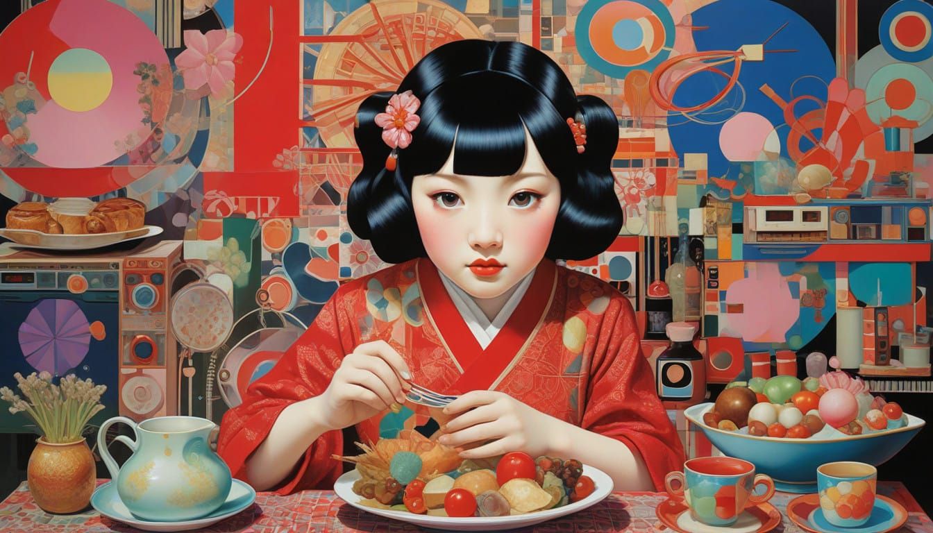 Festive Futurist Revelry in Vibrant Industrial Hues