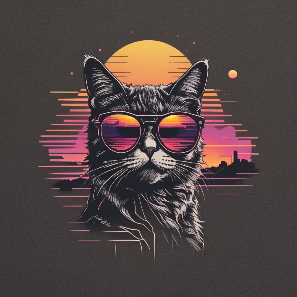 Synth Wave Cat in Retro Shades
