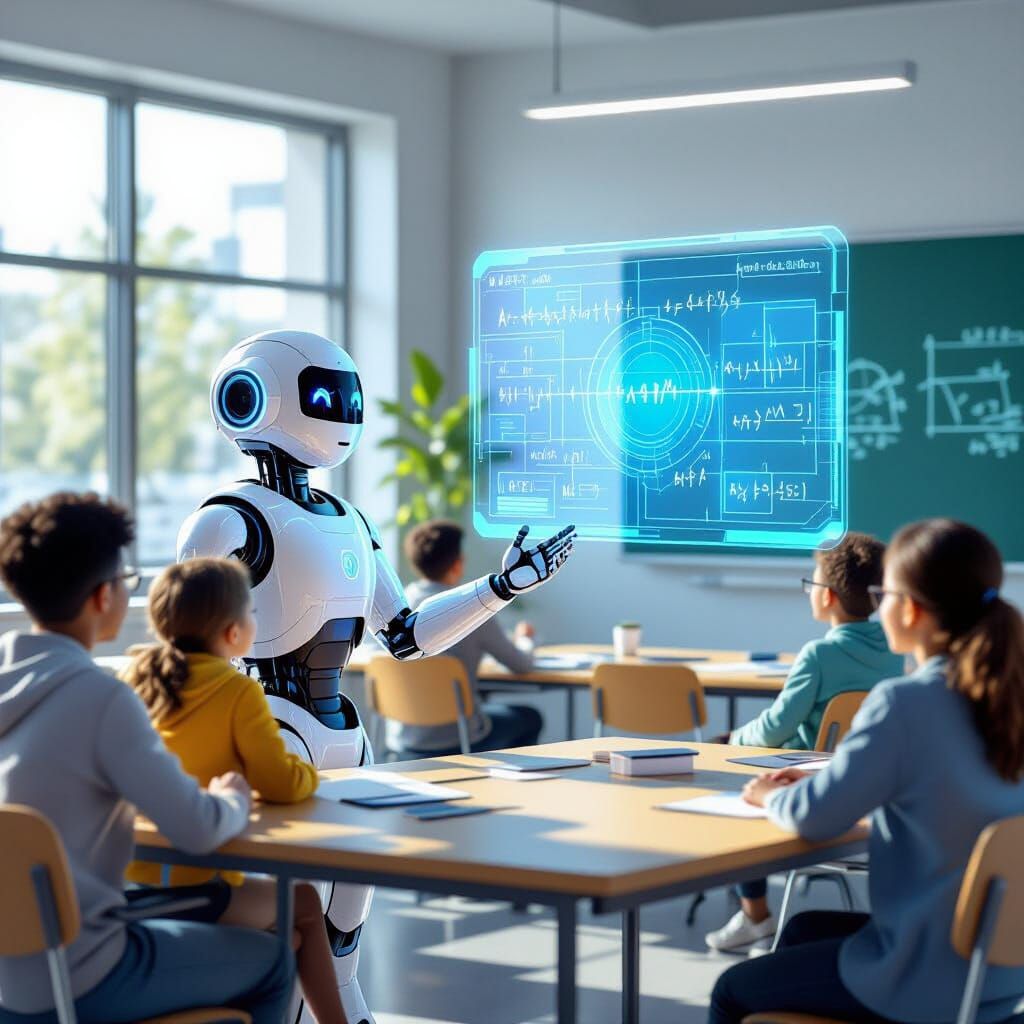 AI Robot Teaches Students in Sunlit Classroom
