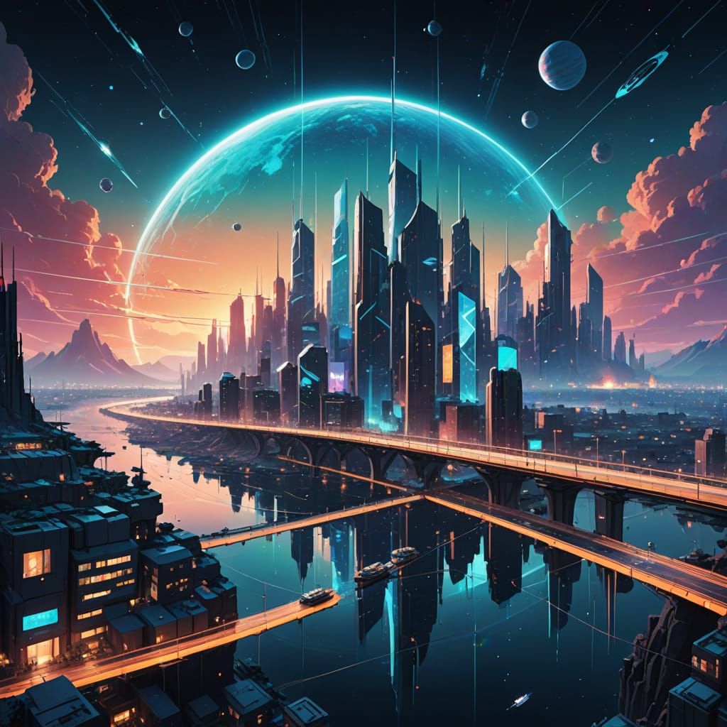 Floating Cityscape with Bioluminescent Accents