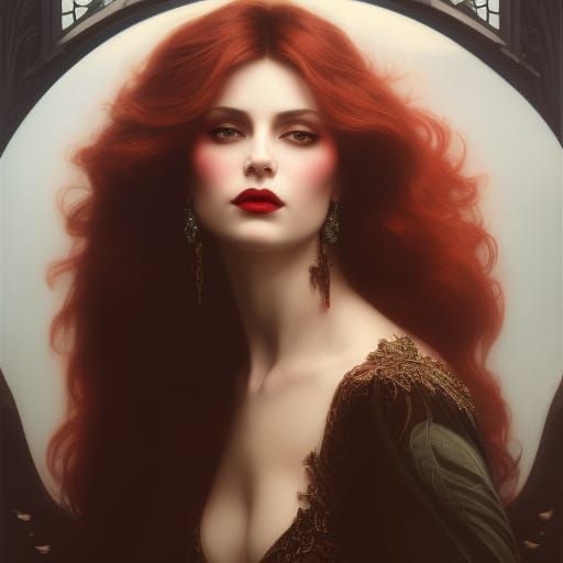 Hyperrealistic Vampire Woman Portrait with Flowing Silk