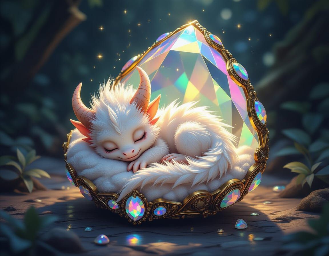 Baby Dragon Sleeping in Jewel Prism: Digital Art