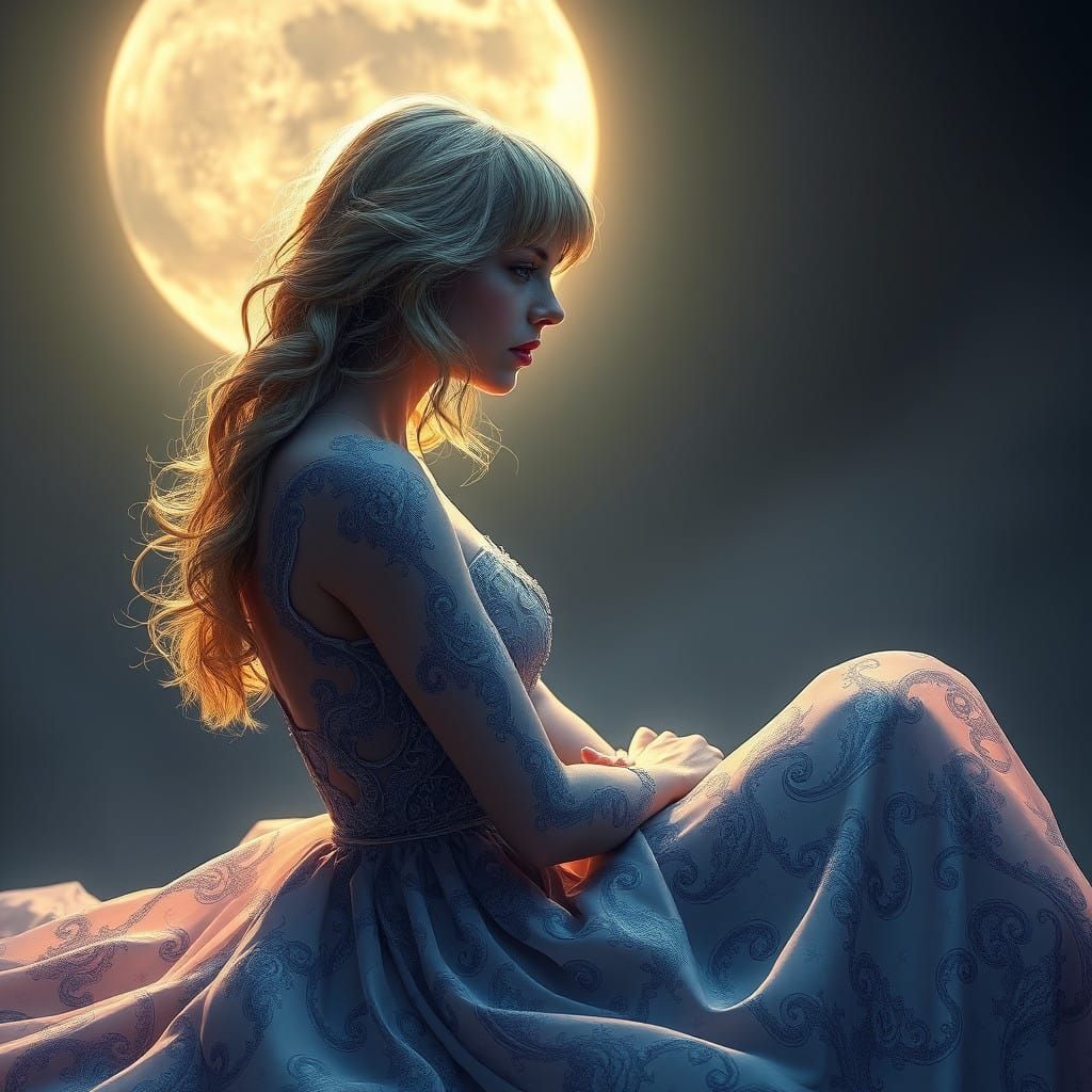 Ethereal Goddess, Illuminated by the Full Moon