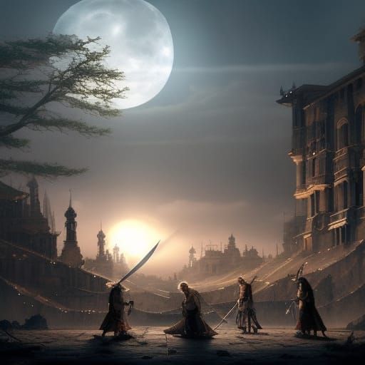 Epic Moonlit Duel in Cinematic Digital Art