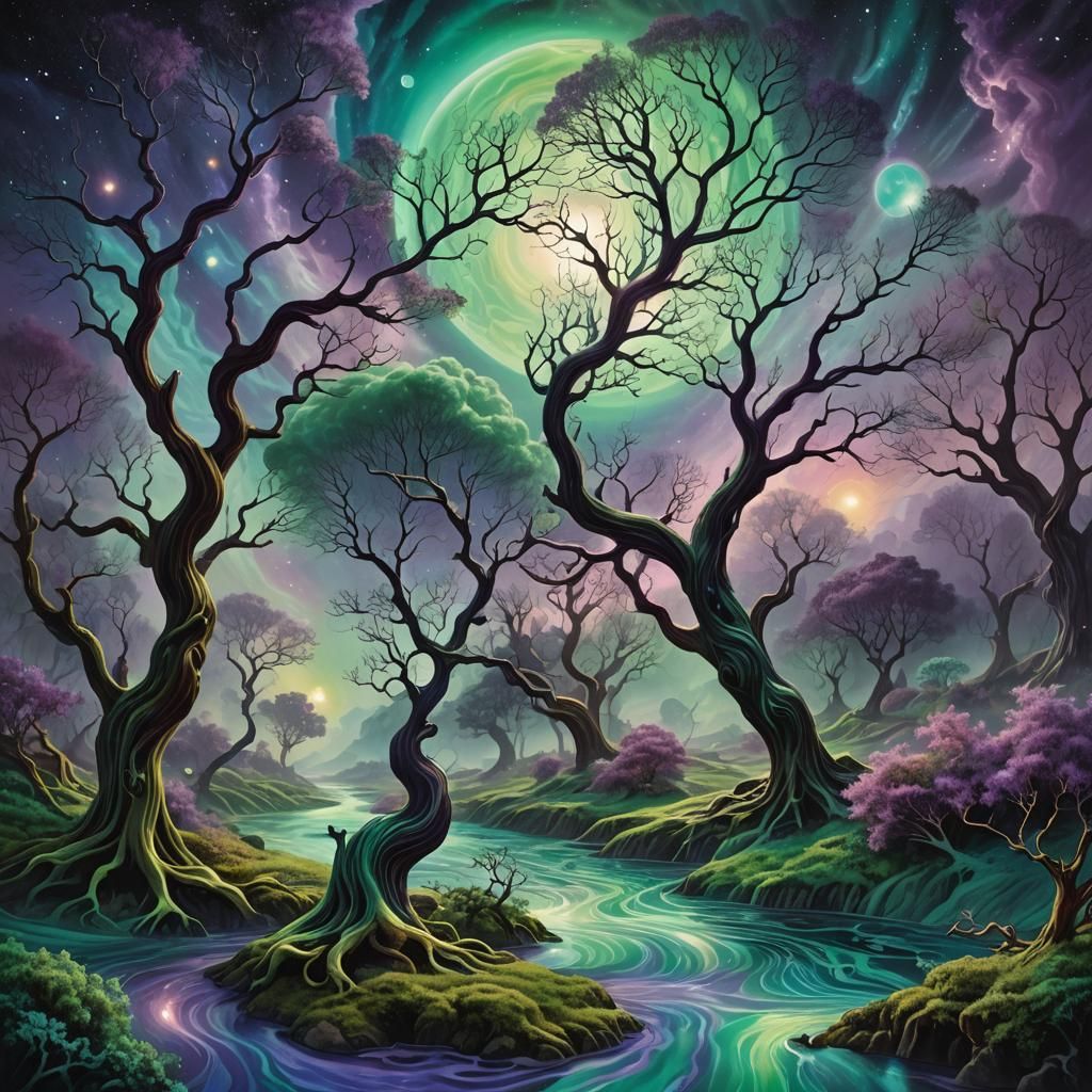 Surreal Astral Landscape of Uranus in Cosmic, Dreamlike Beau...