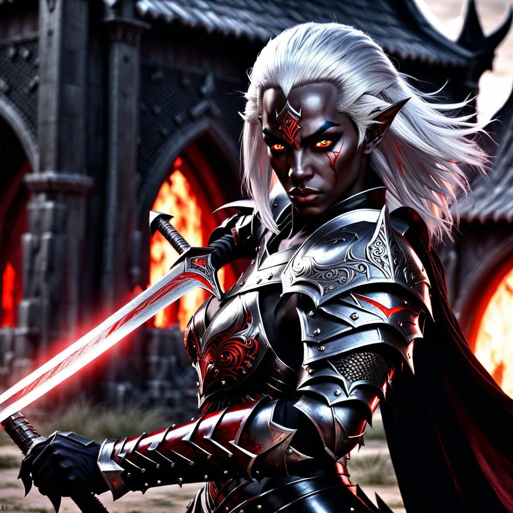 Drow Shadowknight with Glowing Sword in HDR