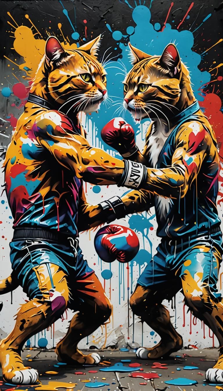 Vibrant Boxing Cats Graffiti in Ultra Detailed Style