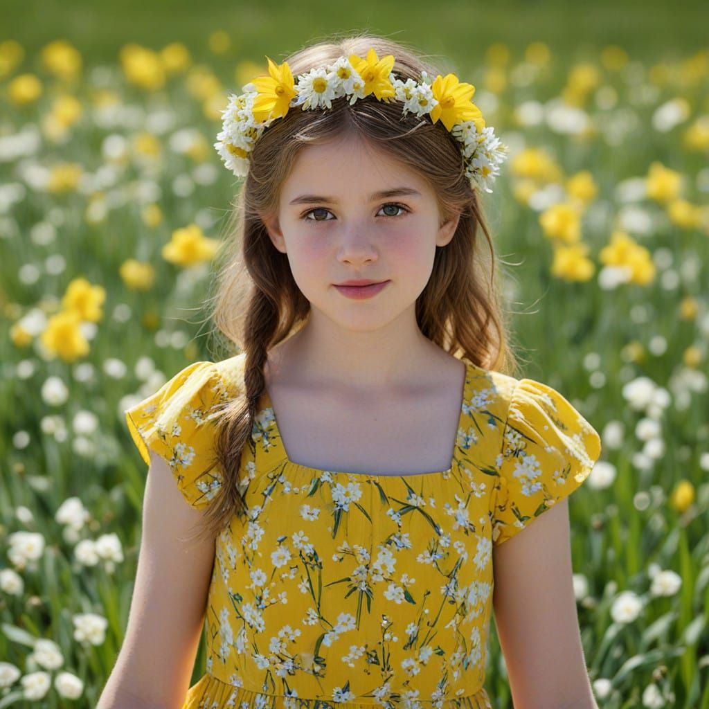 Girl in a Vibrant Impressionist Field of Flowers