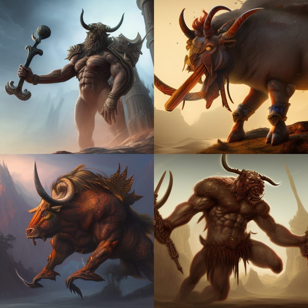Fantastical Minotaur Warrior in Vivid Colors