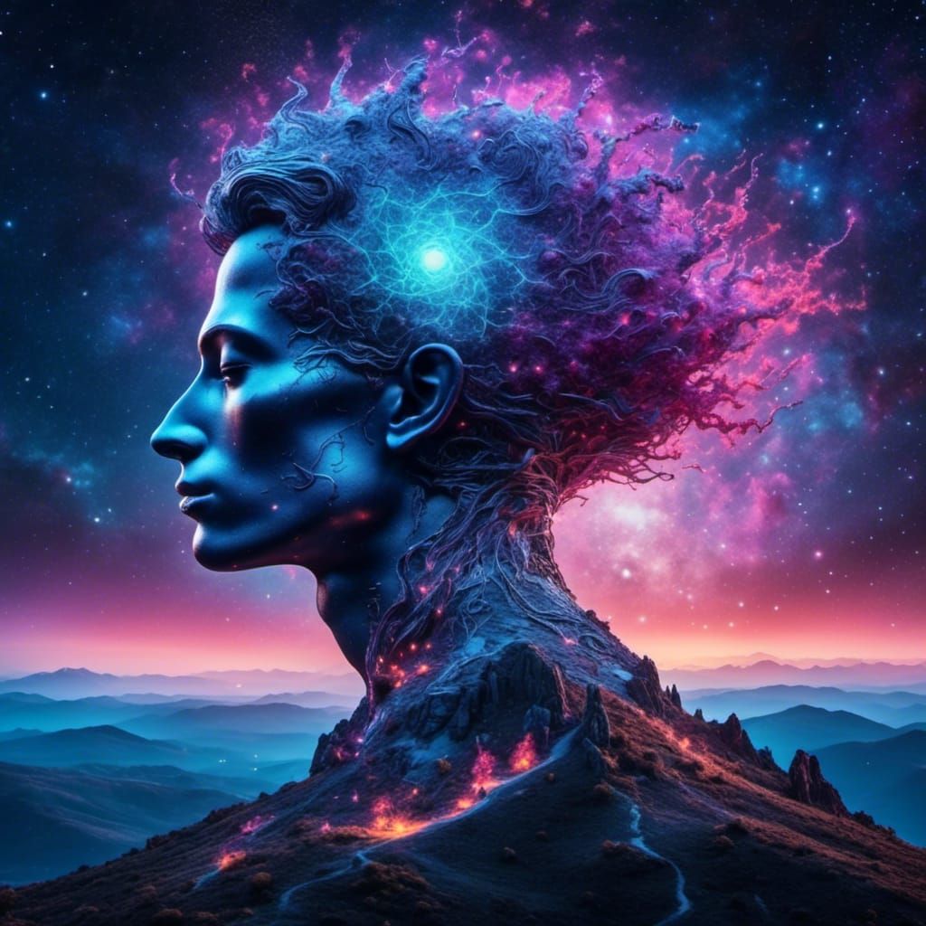 Surreal Cosmic Dreamscape featuring Glowing Astral Entity