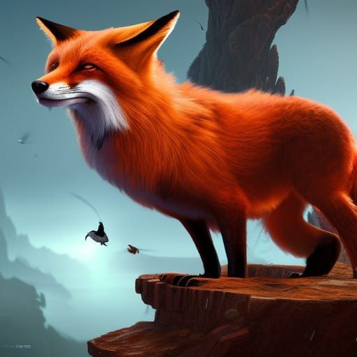 Majestic Aviuran Fox Unfurls Wings in Fantasy Landscape