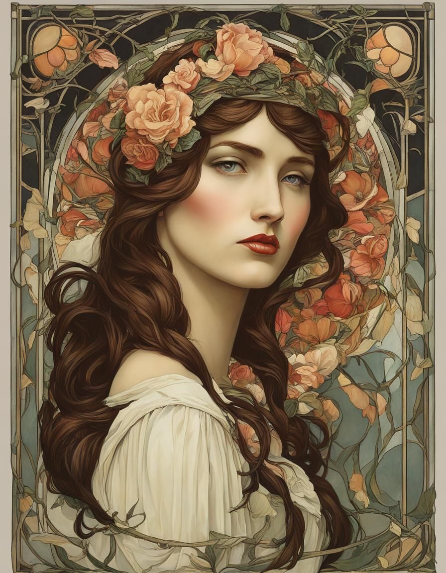 Elegant Art Nouveau Portrait of a Regal Woman