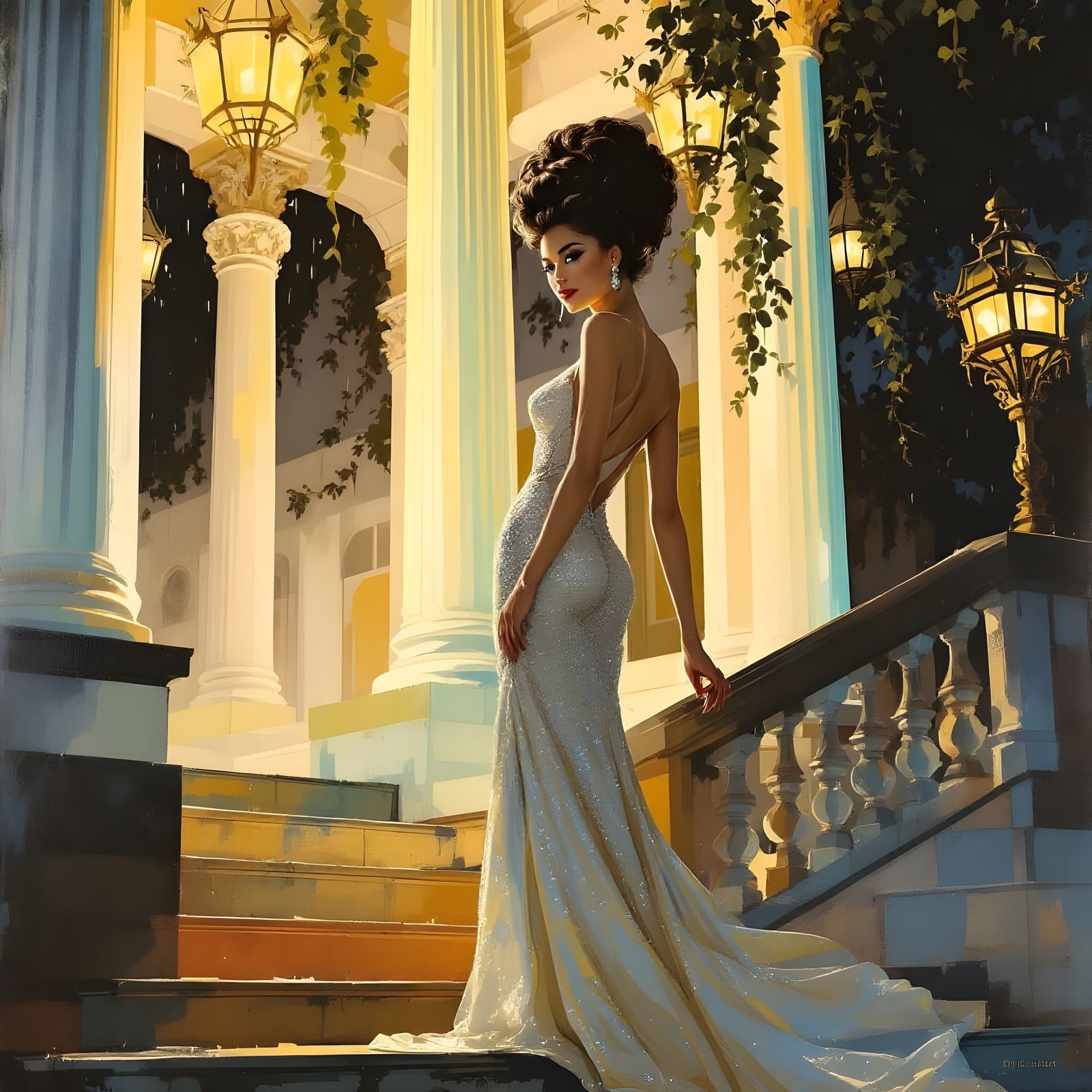 Elegant Opera House Goddess in 1960s Style