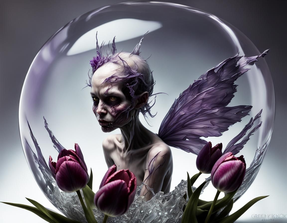 The Enchanted Confinement: An Evil Undead Fairy Encased with Purple Tulips