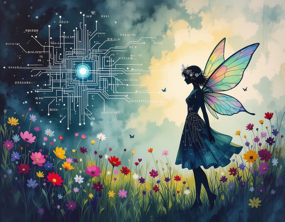 Fairies in Teslapunk Circuit Meadow: Glitchcore Alcohol Ink ...