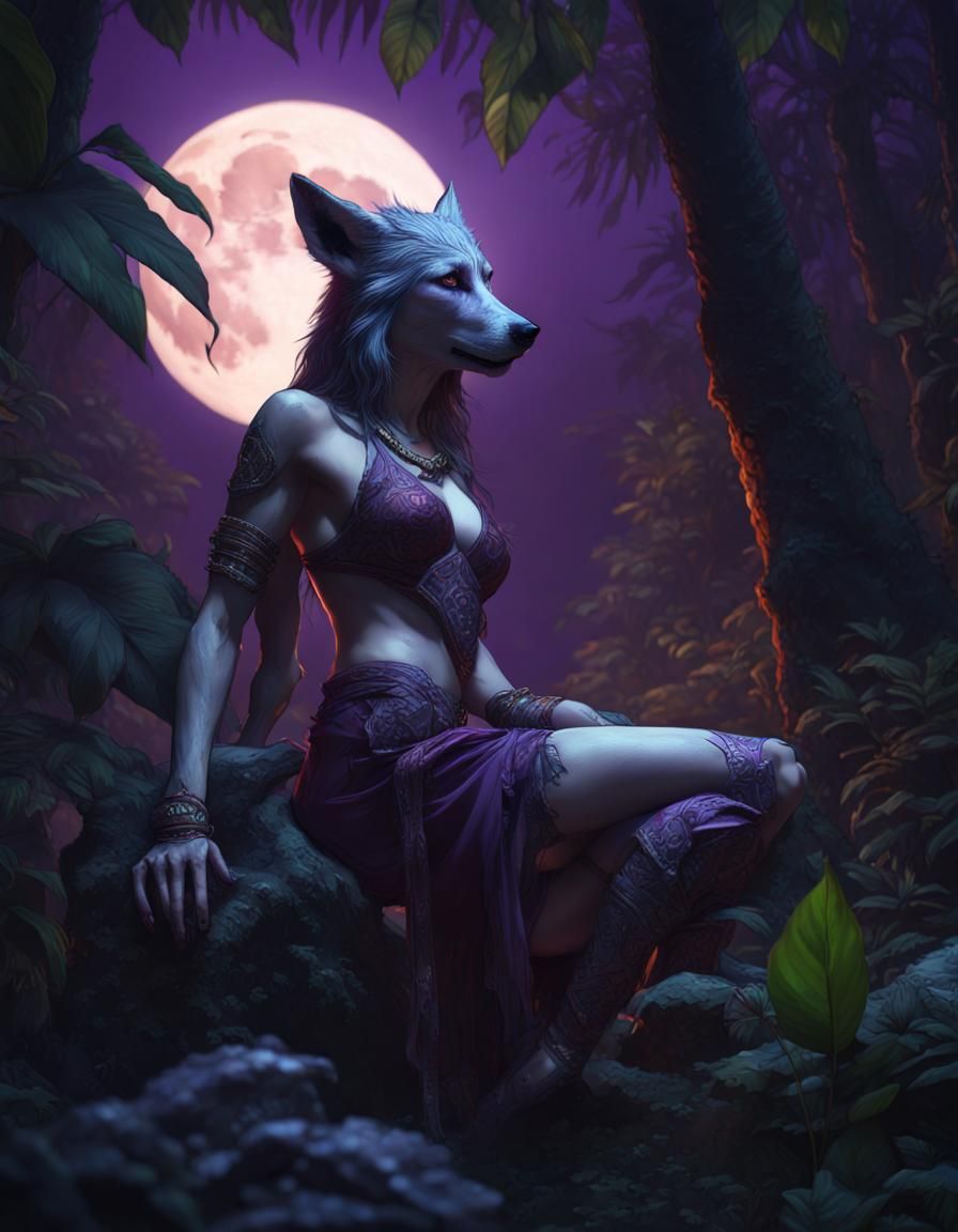 Moonlit Jungle Goddess in Dark Fantasy Art