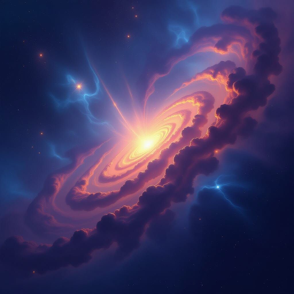 Cosmic Nebula Dance in Digital Matte Painting Style