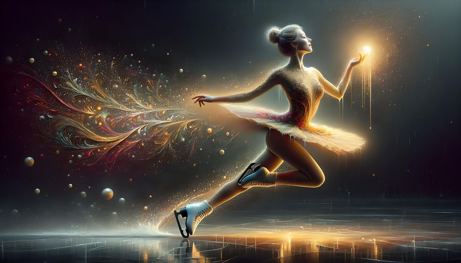 Radiant Ice Skater Portrait in Triadic Colors