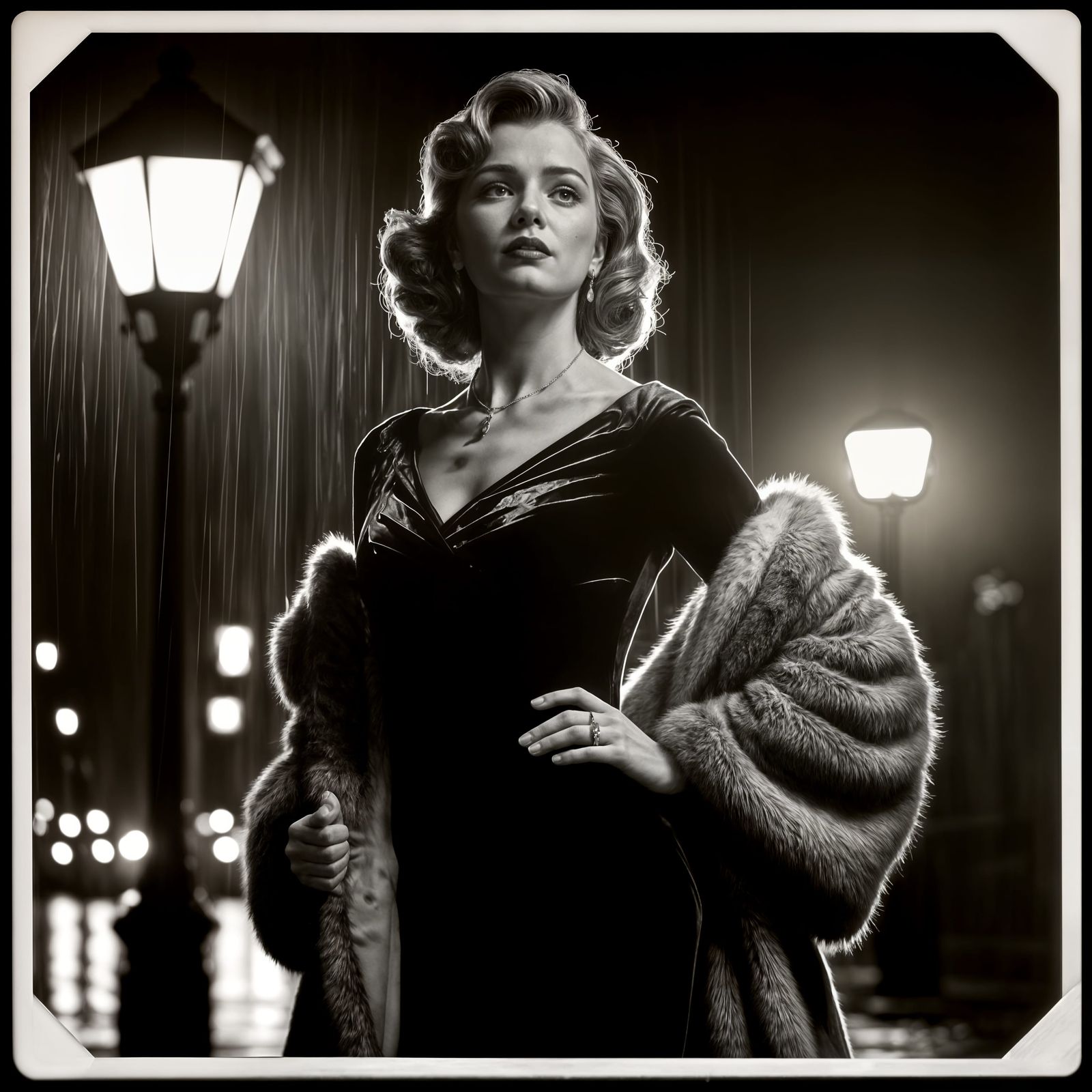 Elegant Woman in Velvet Gown: Film Noir Photography