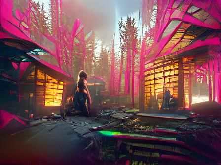 Cyberpunk Oasis in the Neon Forest