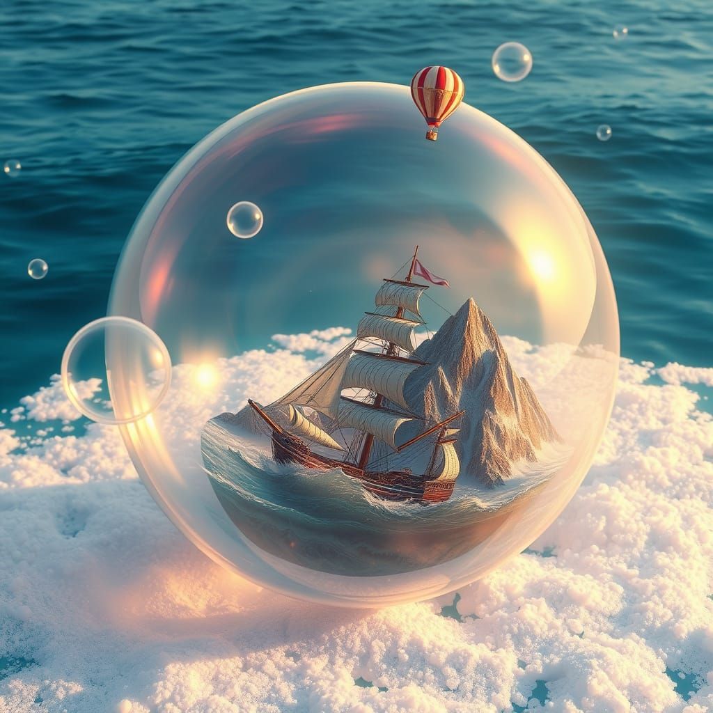Miniature Worlds in Bubbles: Dreamlike Seascape