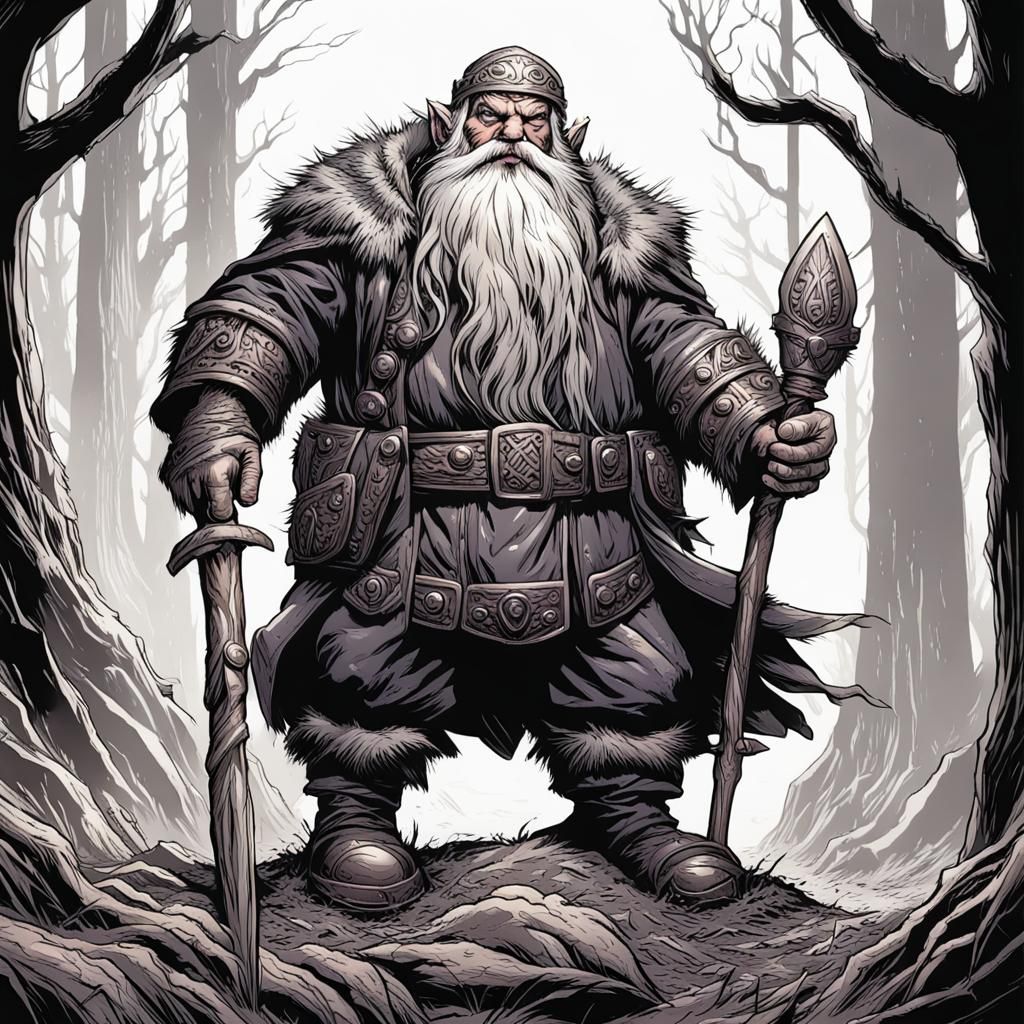 Dwarf Druid in Comic Book Style