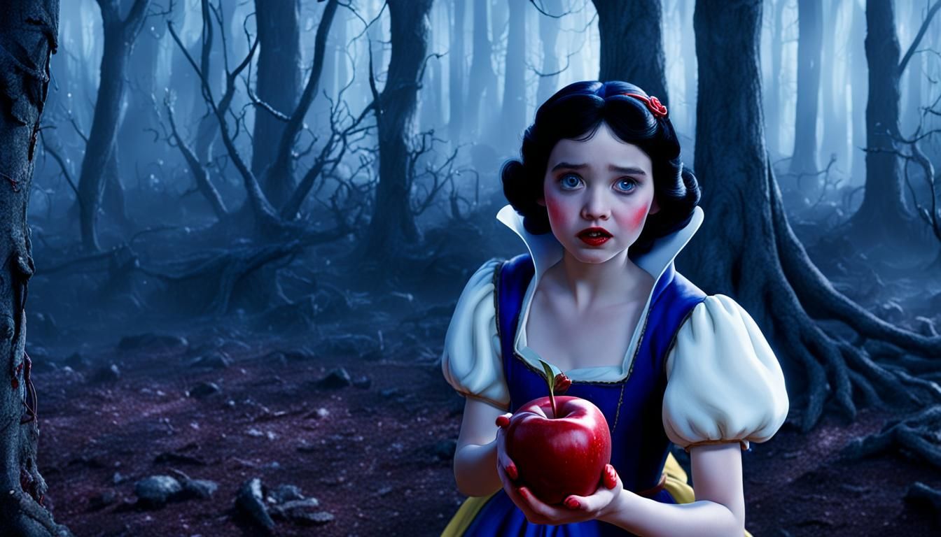 Whispering Woods Snow white holding a bloody apple
