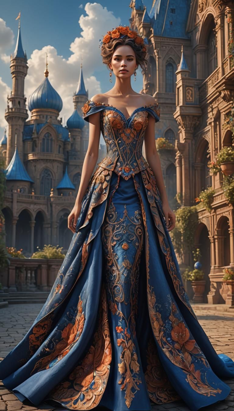Regal Woman in Elaborate Fantasy Ballgown