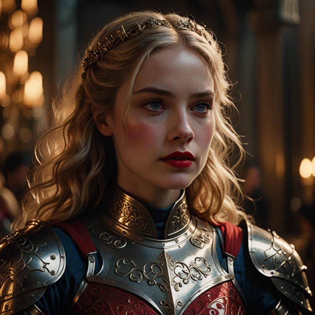 Hyperrealistic Portrait of English Woman in Knight Costume