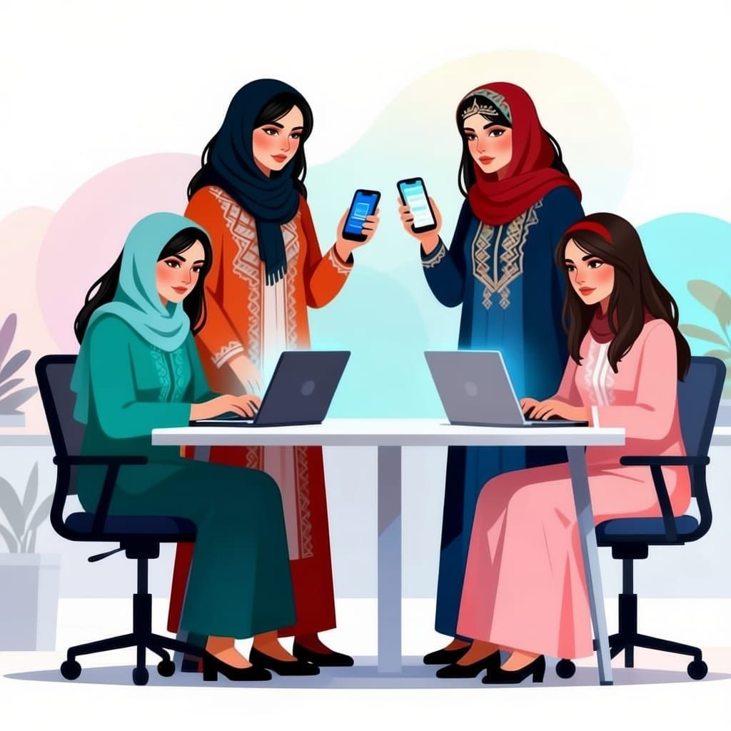 Afghan Women Collaborating in Modern Workspace