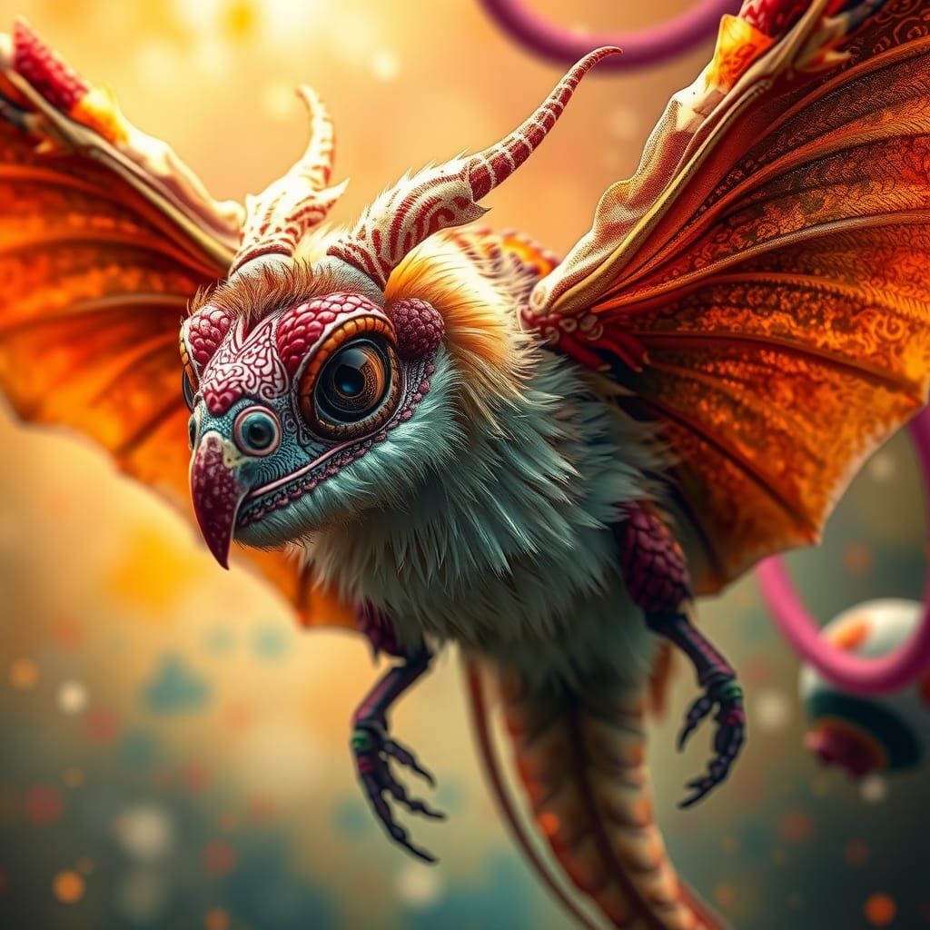 Dragon Moth Hybrid in Vibrant Hyperrealistic Style