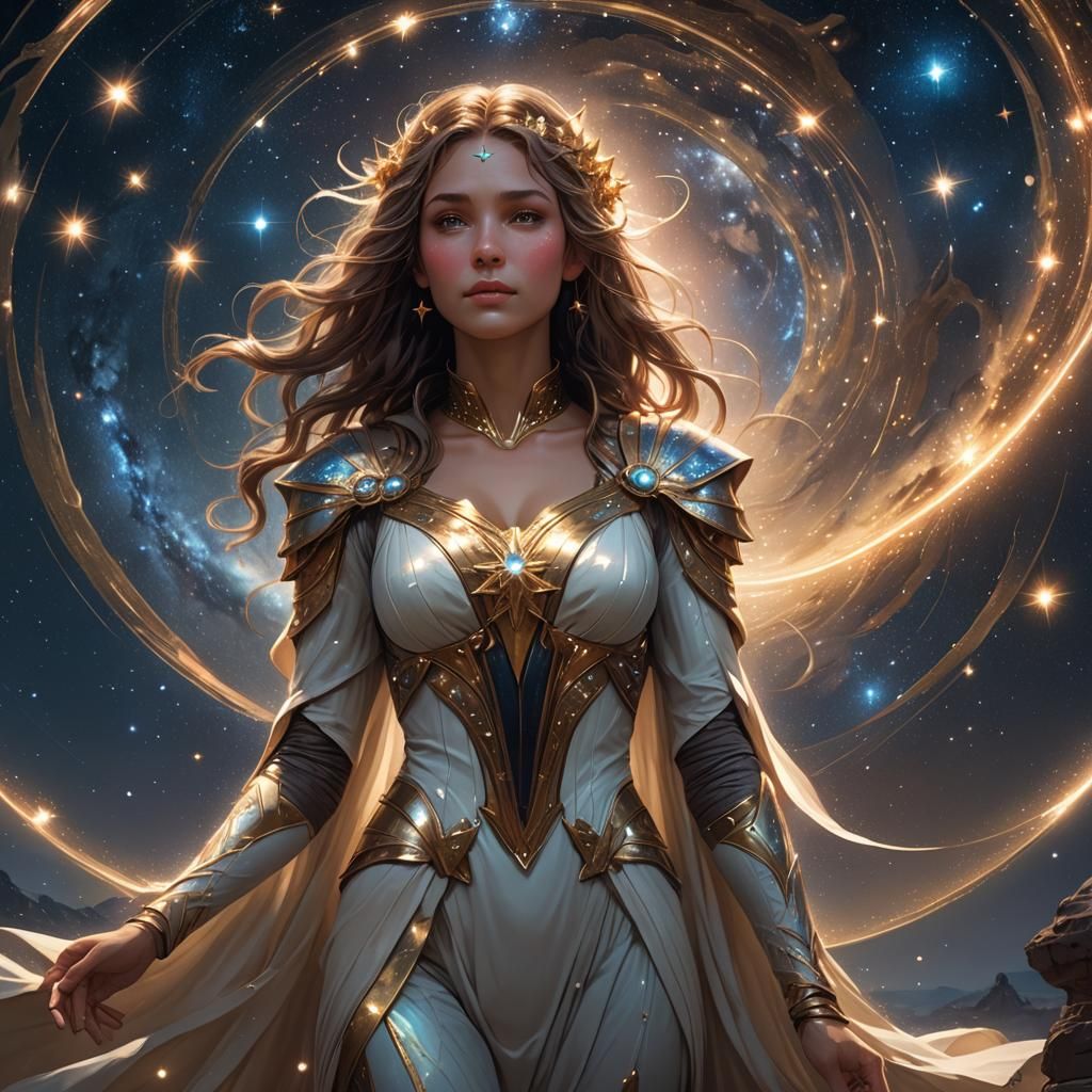 Glowing Star Goddess Walks Milky Way Pathway