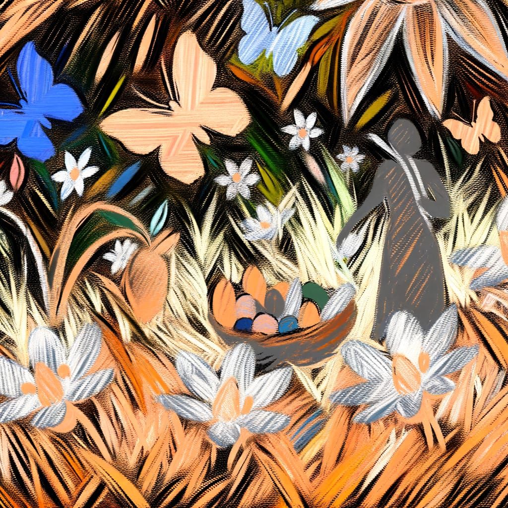 Gauguin-Inspired Art Deco Nature Scene in Fluorescent Colors