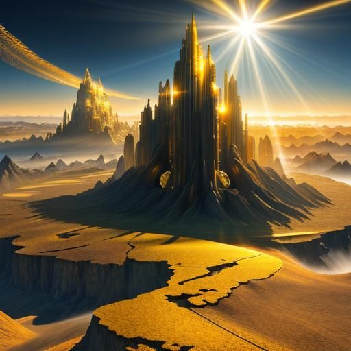 Ethereal Futuristic Landscape at Golden Hour