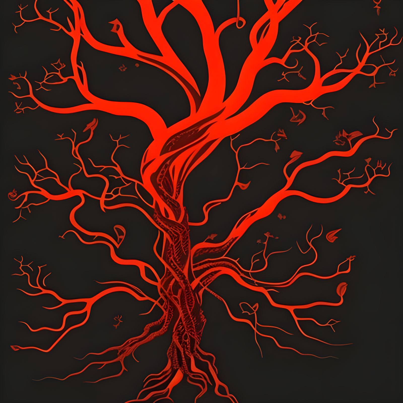Surreal Celtic Tree of Life with Blood-soaked Roots and Infi...