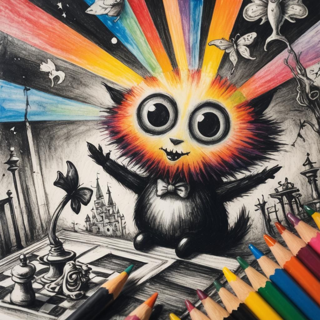 Whimsical Dark Fairy Plays Guitar in Vibrant Wonderland Scen...